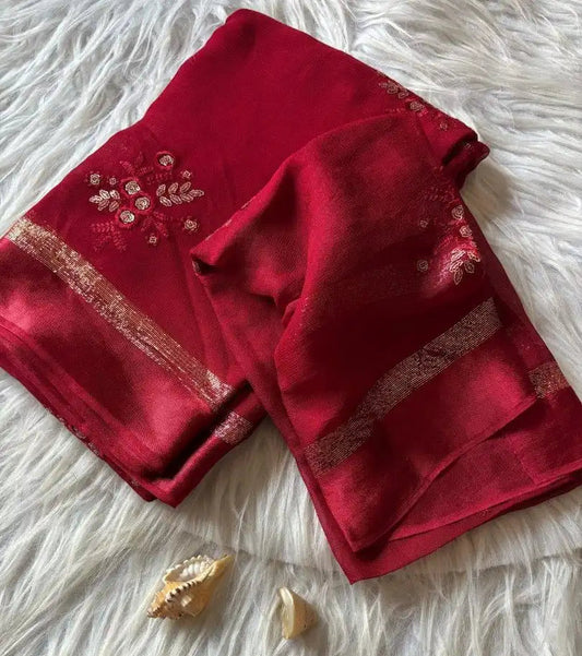 Pink georgette saree