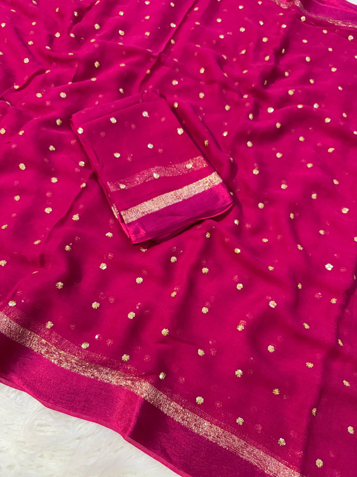 Pink viscose georgette saree