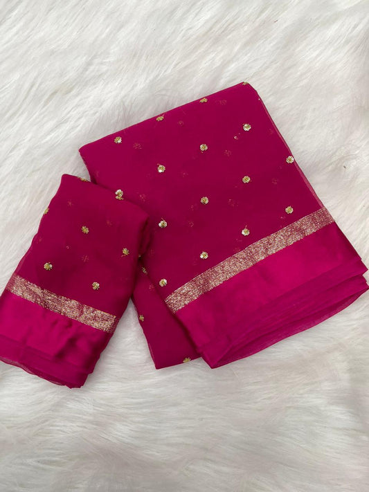 Pink viscose georgette saree