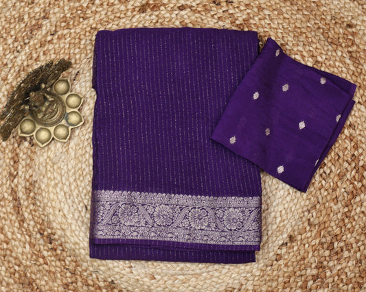 Purple saree with silver patterns
