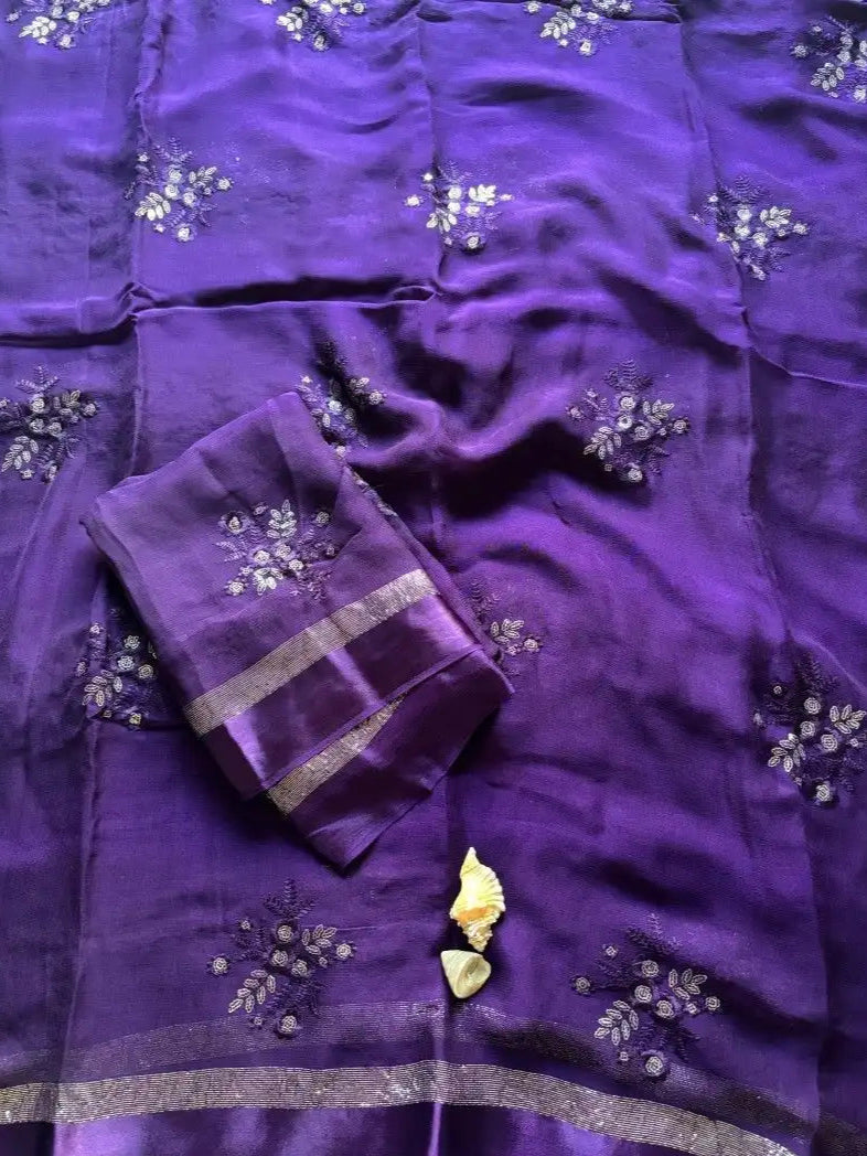 Purple georgette  saree