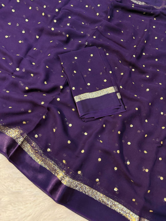 Purple viscose georgette saree