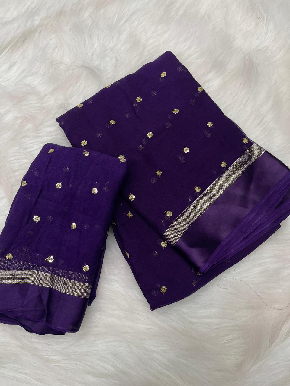 Purple viscose georgette saree