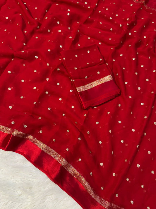 Red viscose georgette saree
