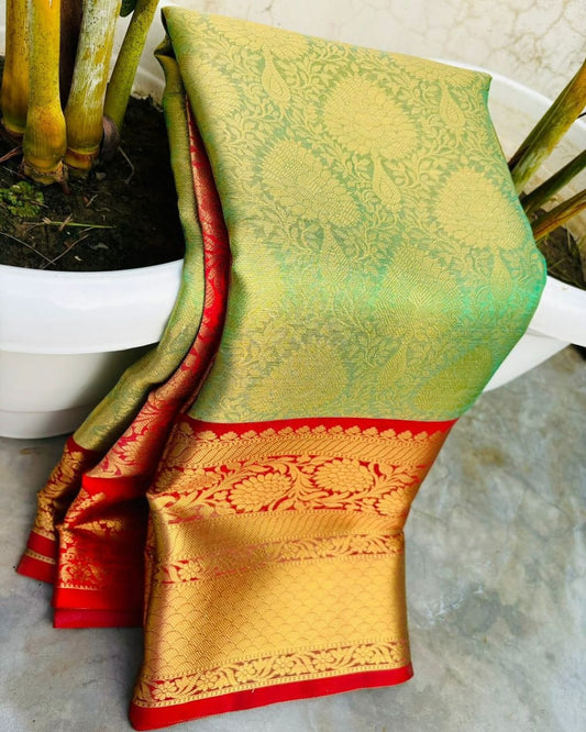 GREEN AND RED BORDER SEMI KANCHI