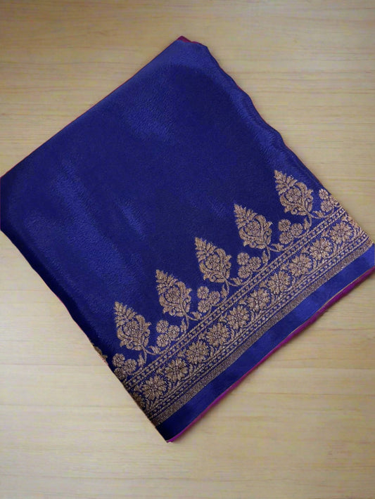 Blue Crepe banarasi saree,
chiffonsaree, lavender colour saree
