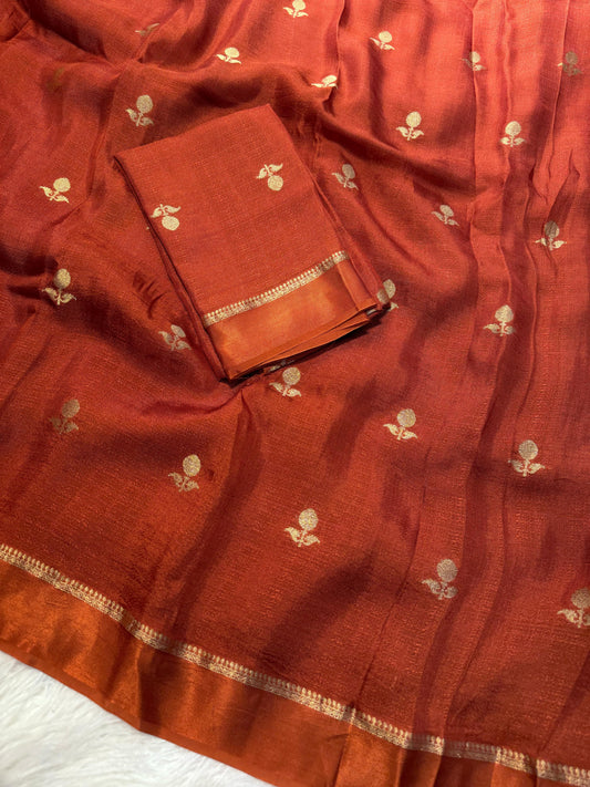 RUSTY ORANGE VISCOSE KHADI SILK SATIN BORDER SAREE