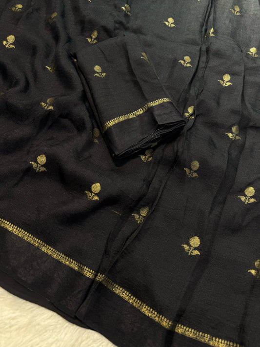 BLACK VISCOSE KHADI SILK SATIN BORDER SAREE