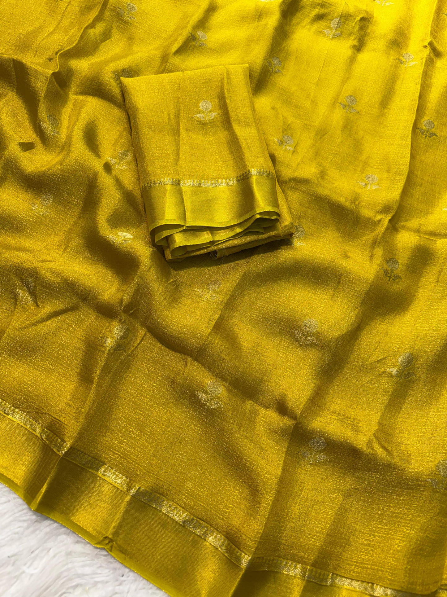 MUSTARD YELLOW VISCOSE KHADI SILK SATIN BORDER SAREE