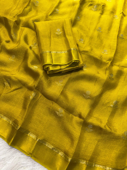 MUSTARD YELLOW VISCOSE KHADI SILK SATIN BORDER SAREE