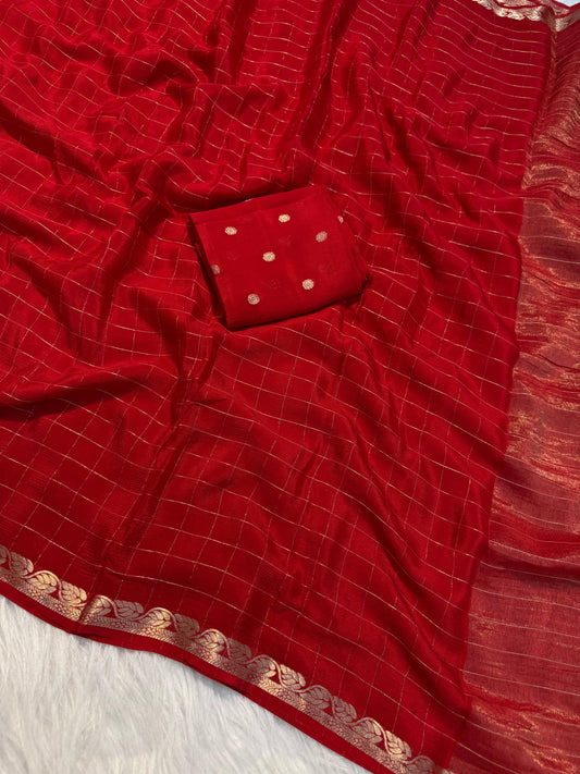 RED PURE CREPE CHIFFON SAREE