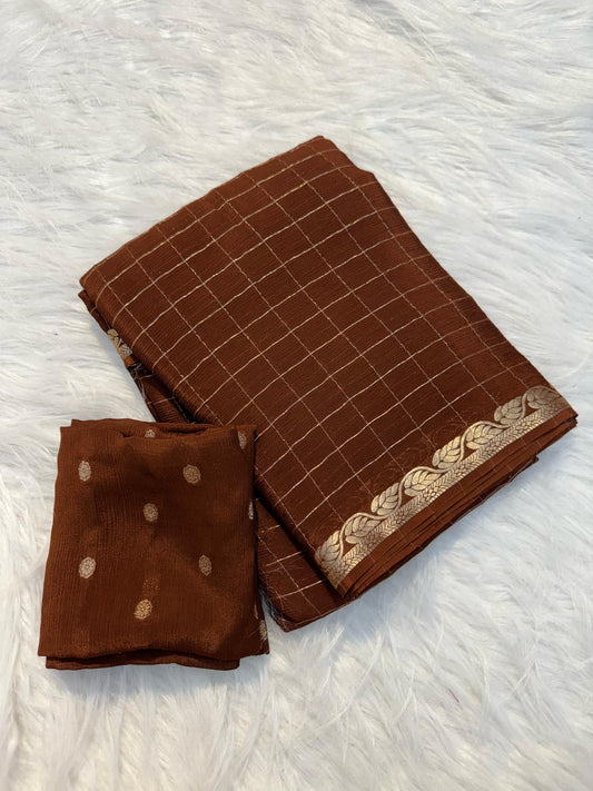COFFEE BROWN PURE CREPE CHIFFON SAREE