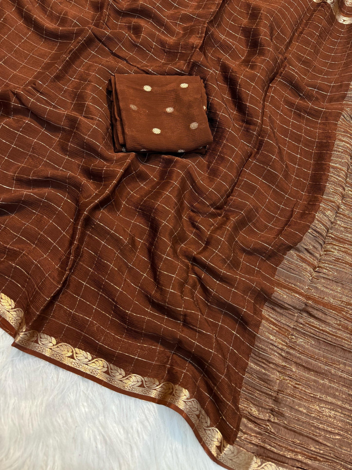COFFEE BROWN PURE CREPE CHIFFON SAREE