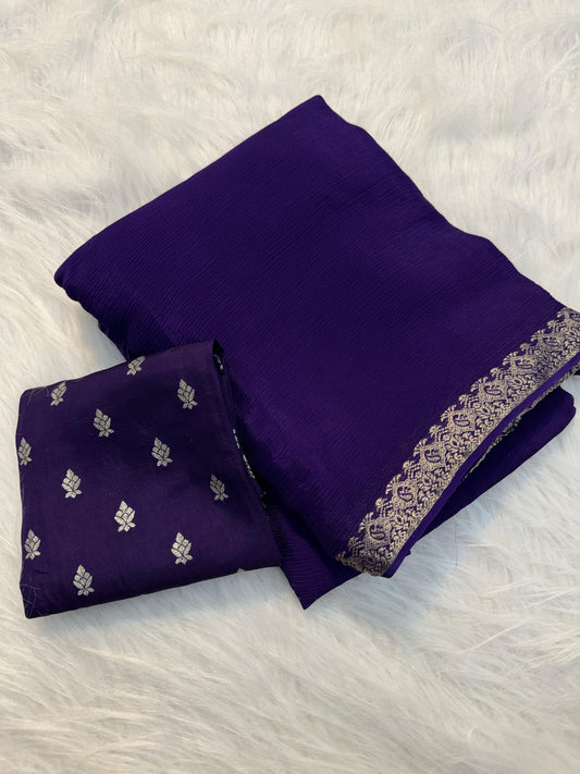 PURPLE PURE WRINKLE CREPE CHIFFON SAREE