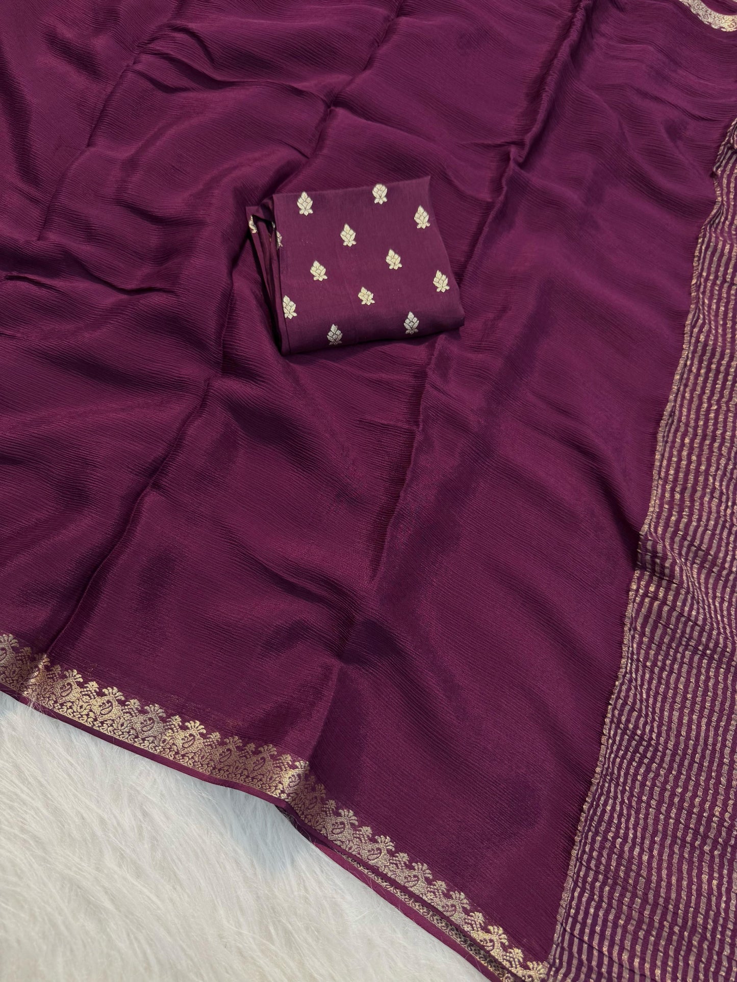 PLUM PURE WRINKLE CREPE CHIFFON SAREE