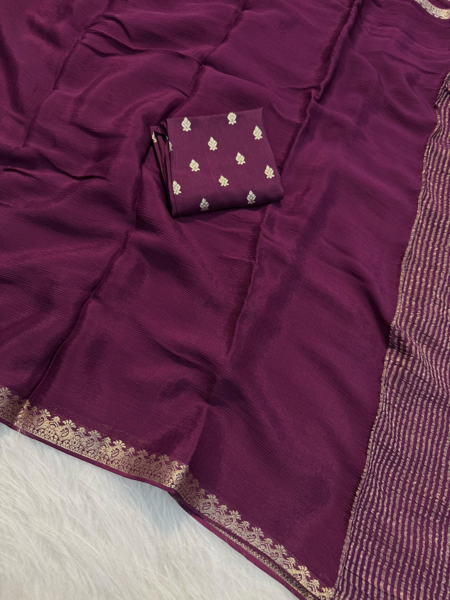 PLUM PURE WRINKLE CREPE CHIFFON SAREE