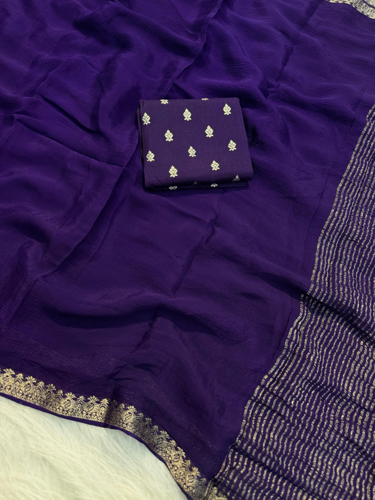 PURPLE PURE WRINKLE CREPE CHIFFON SAREE