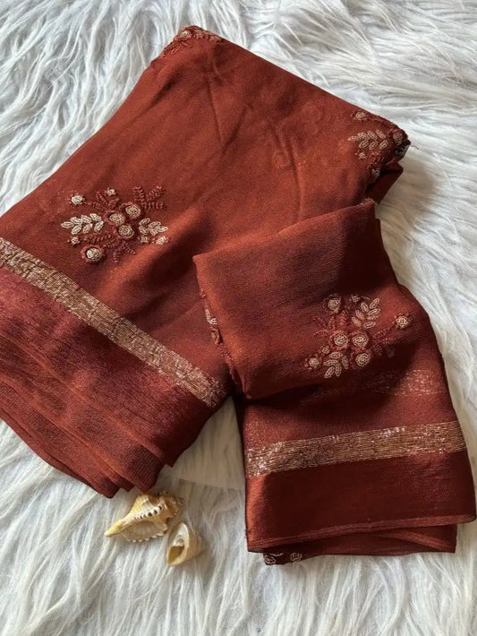 Brown viscose georgette saree