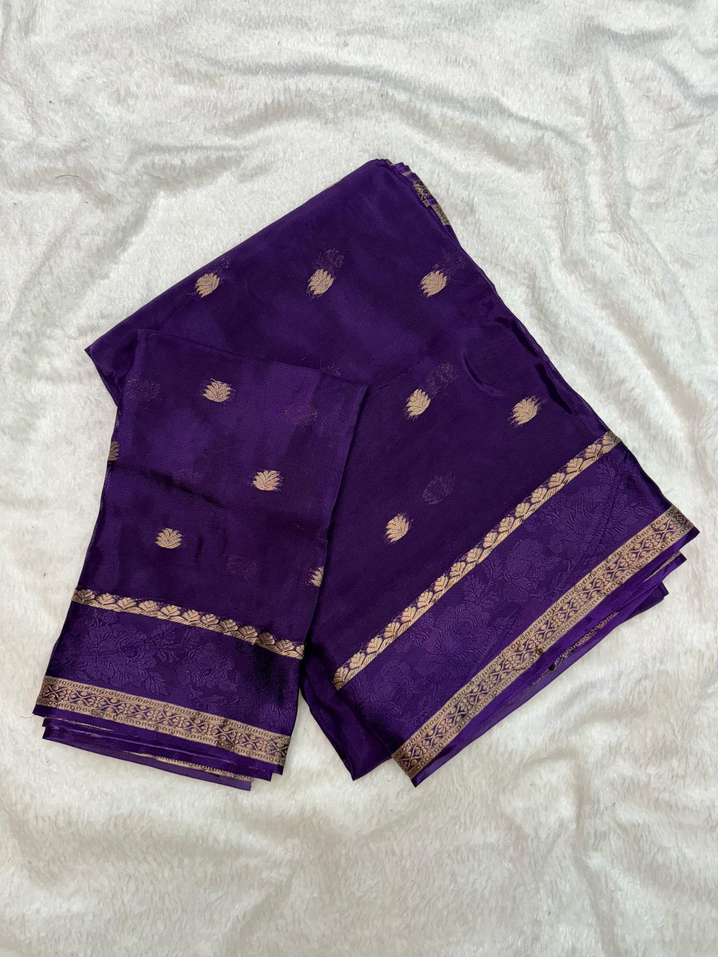 PURPLE PURE CREPE SAREE WITH BENTEX BORDER