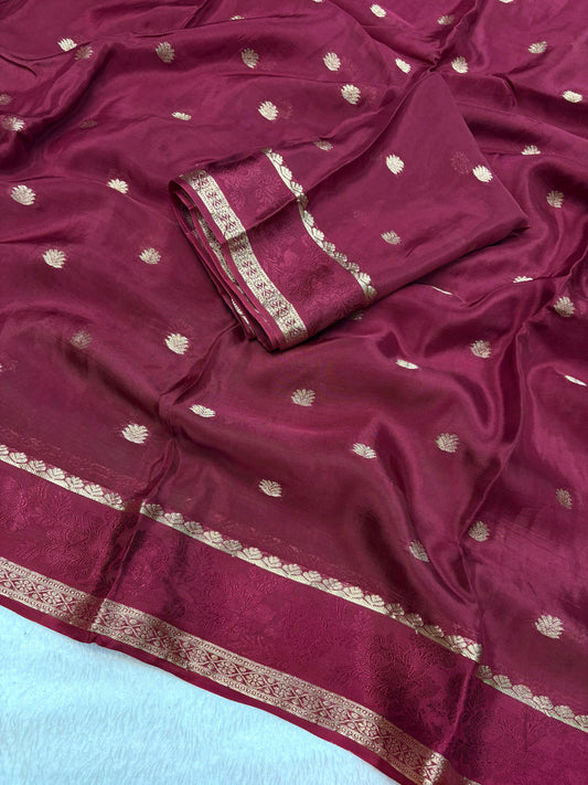 MAROON RED PURE CREPE SAREE WITH BENTEX BORDER