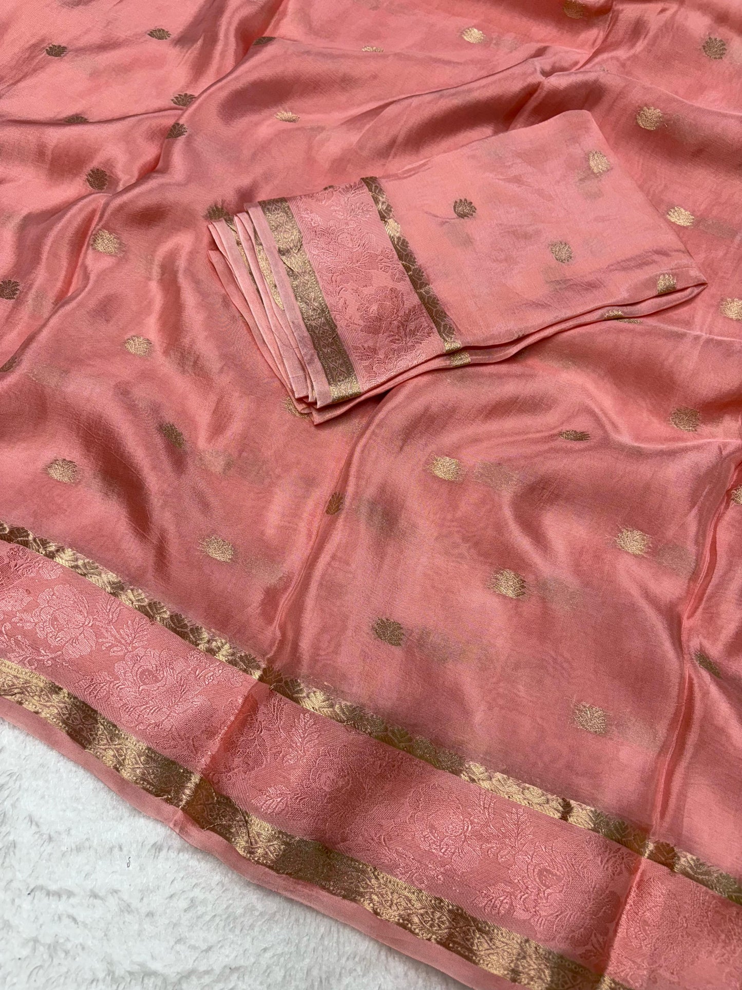 PEACH PURE CREPE SAREE WITH BENTEX BORDER