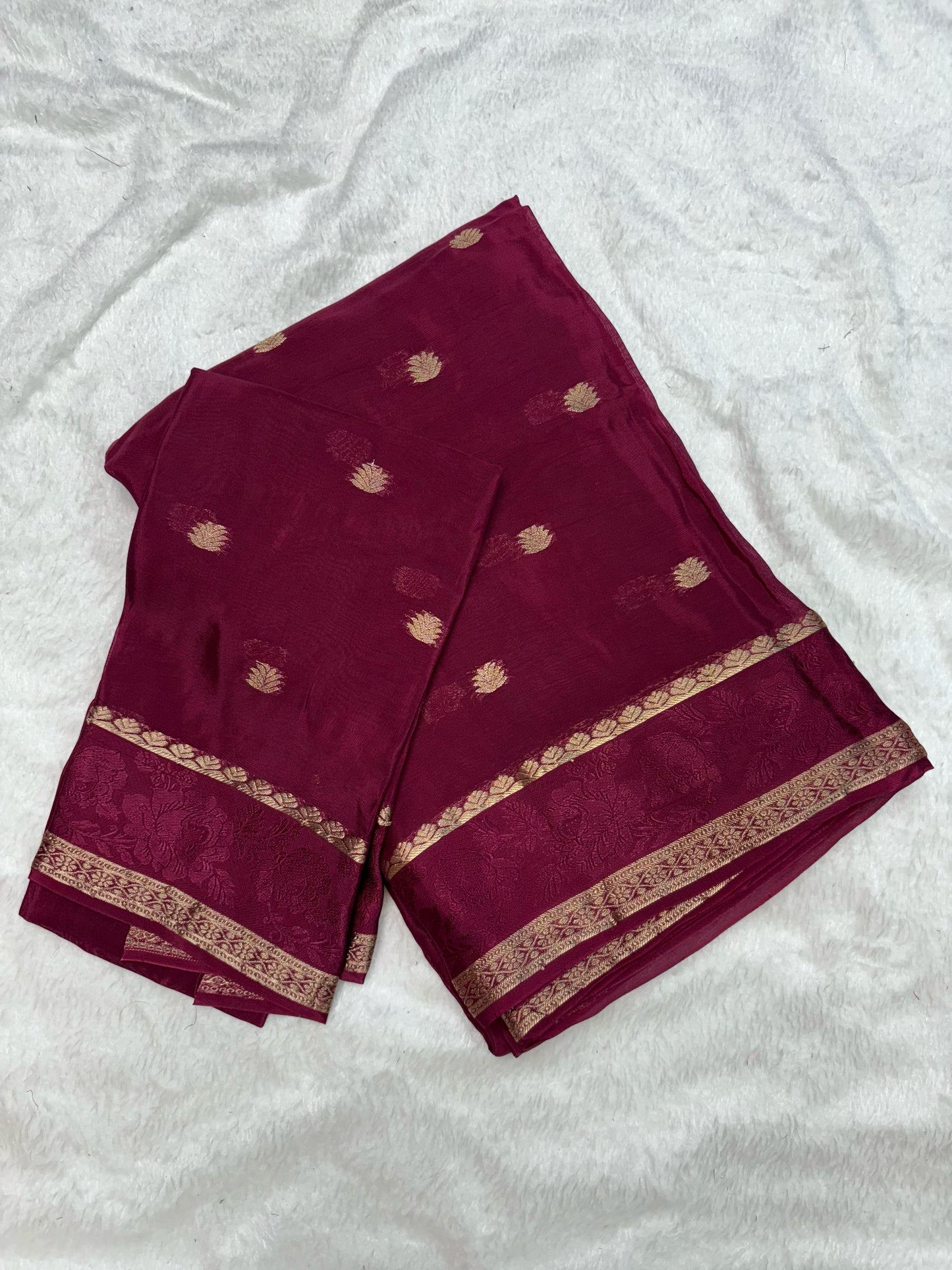 MAROON RED PURE CREPE SAREE WITH BENTEX BORDER