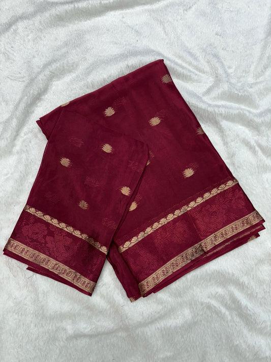 RED PURE CREPE SAREE WITH BENTEX BORDER