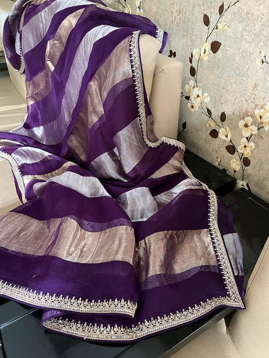 PURPLE DESIGNER PURE TISSUE BANARASI SILK SAREE