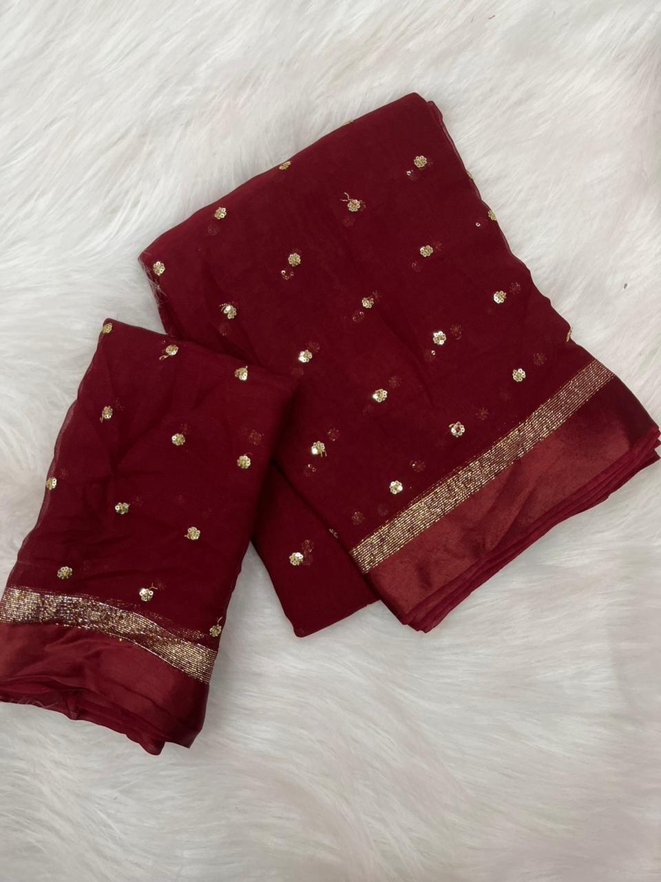 maroon viscose georgette saree