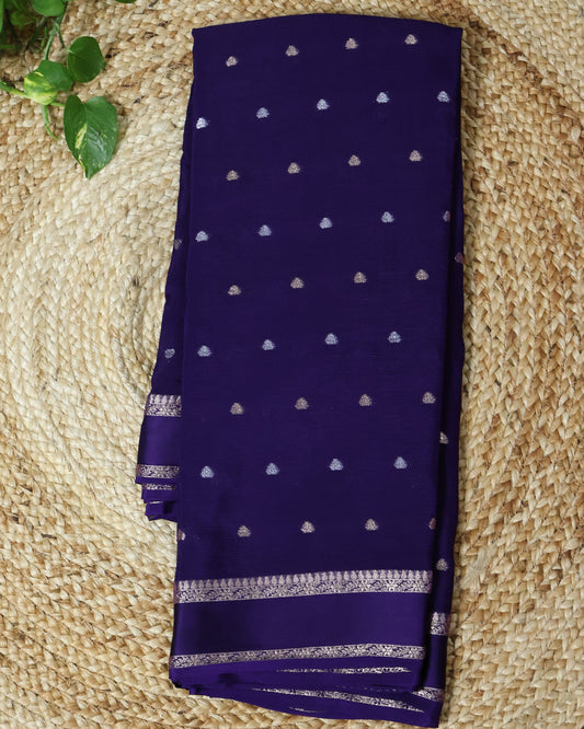 Purple chiffon saree with white motifs