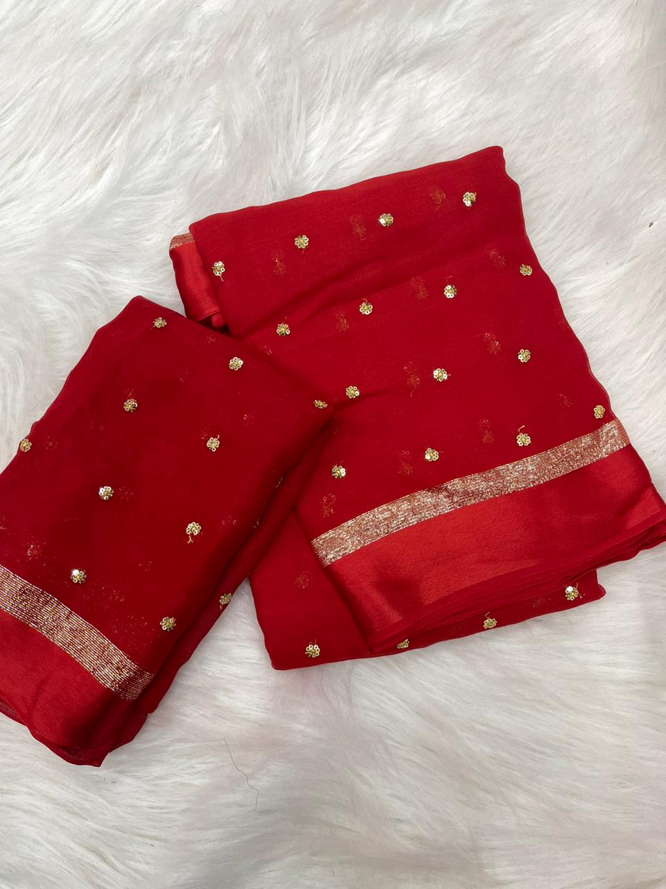 Red viscose georgette saree
